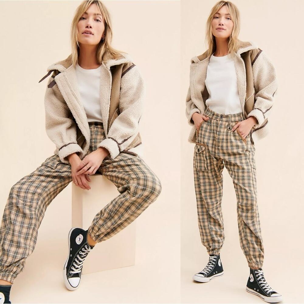 Free People Grunge 90s Plaid Cargo Jogger Back Street Pants Size Large - Picture 8 of 14